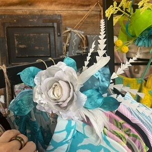 Custom Derby Teal and White Fascinator on headband or can use hair clip